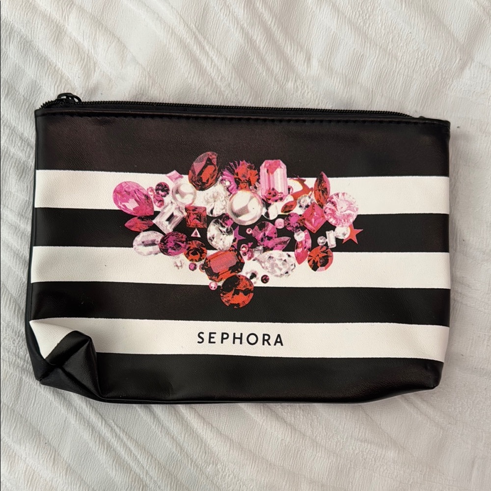 Sephora Black and White Striped Cosmetic Bag